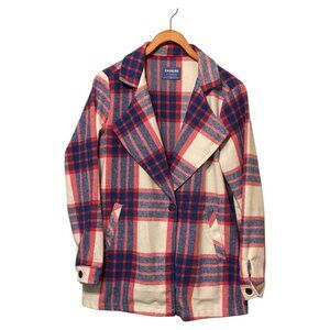 Cavalini Outerwear Red Blue White Plaid Blazer Jacket Women's L Wide Lapels